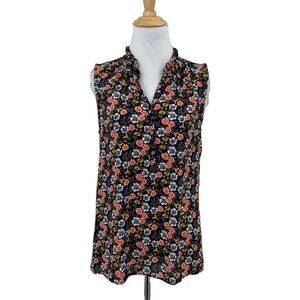 Loft Ann Taylor Top Women S Small Floral Ruffle Collar Sleeveless Half Button